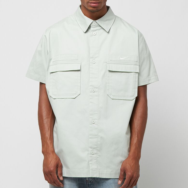 NIKE Woven Military Short-Sleeve Button-Down Shirt light silver/white