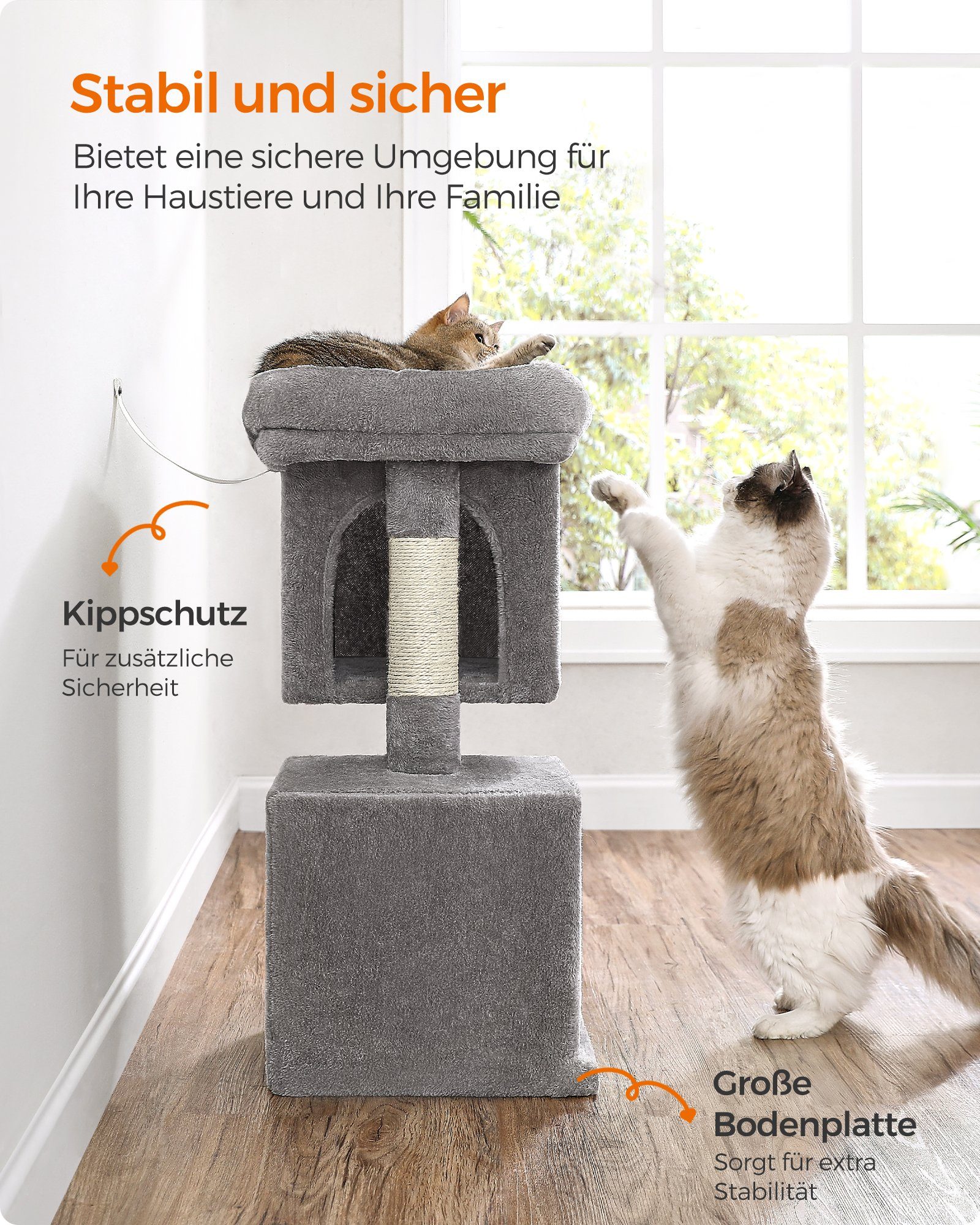 FEANDREA Kratzbaum, M/L Katzenbaum, mit 2 Häuschen, Sisalstämme, kompakt