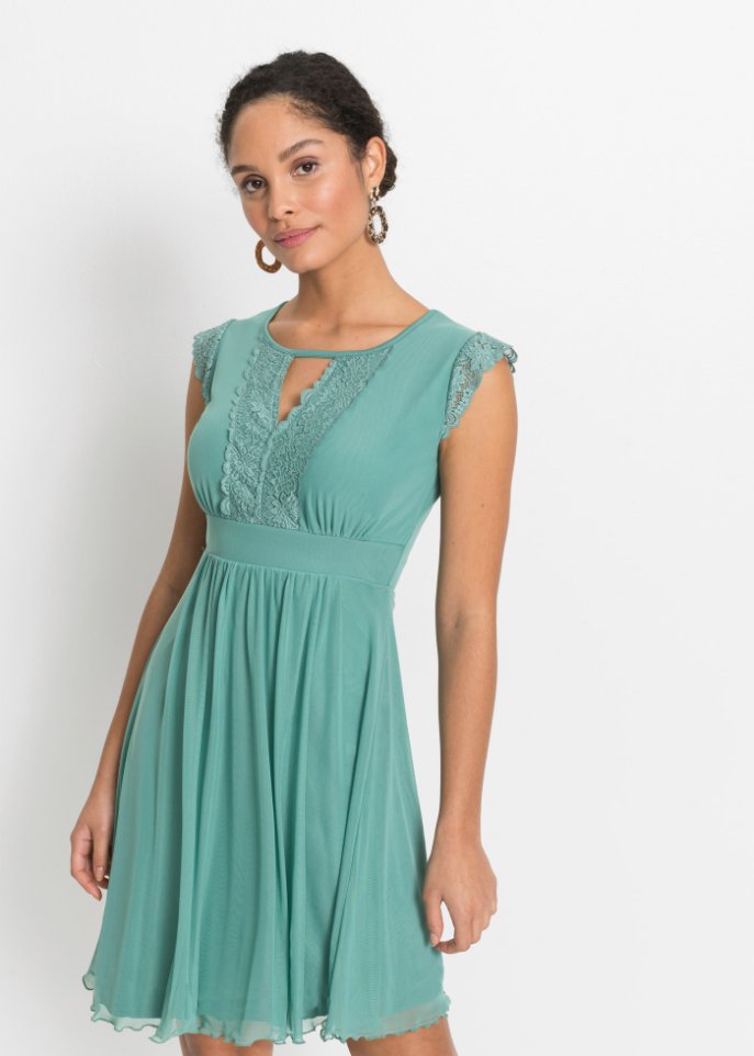 Mesh-Kleid mit Spitze