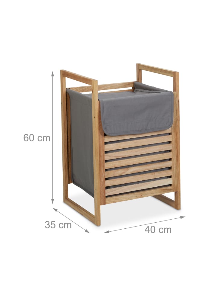 relaxdays Wäschekorb in Natur/ Grau - (B)40 x (H)60 x (T)35 cm günstig kaufen onesize