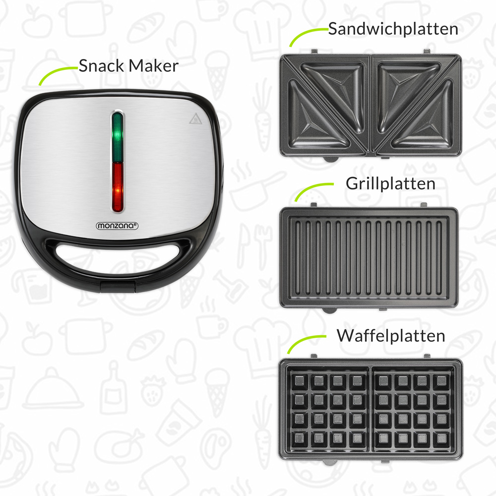 Monzana Kontaktgrill 3in1 Schwarz/Silber 800W