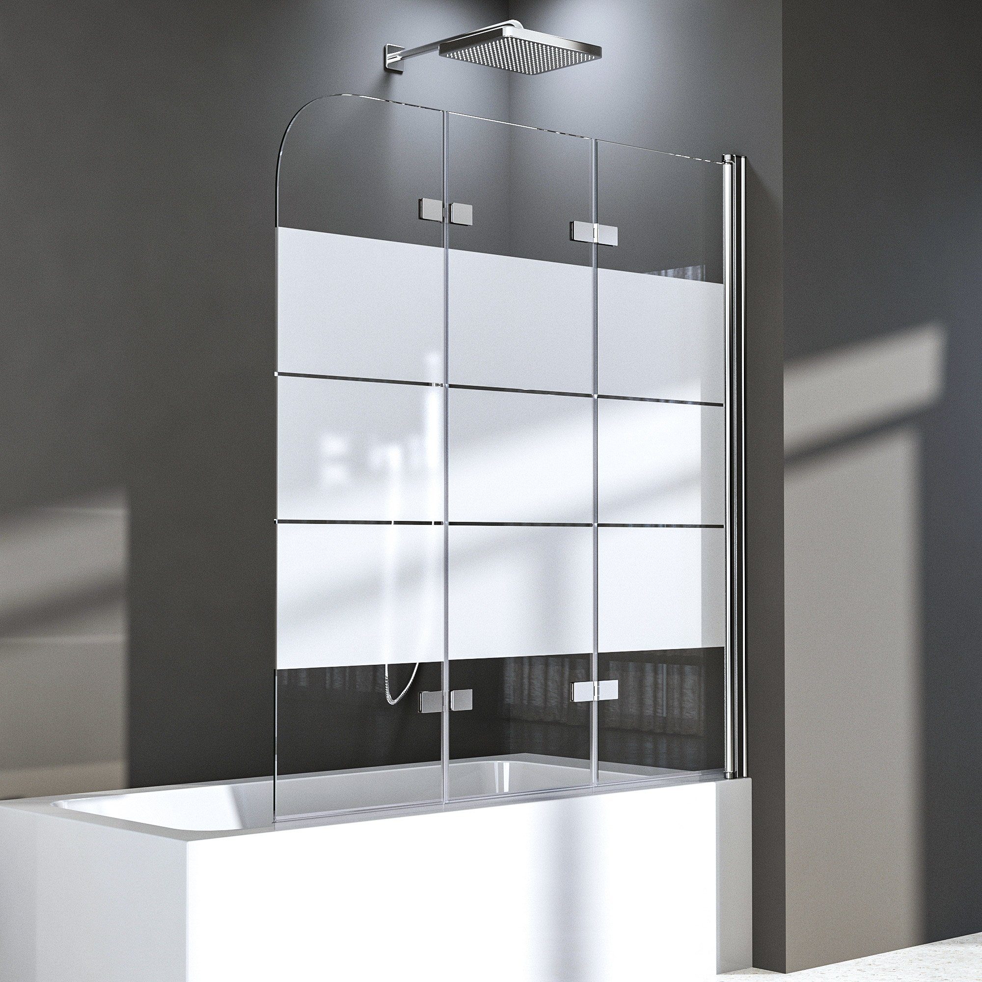 Boromal Badewannenaufsatz Duschwand für Badewanne 120x140cm 3-teilig Faltbar Badewannenfaltwand, Ein Hebe-/Senkmechanik ermöglicht eine leichte Türführung, Nano
