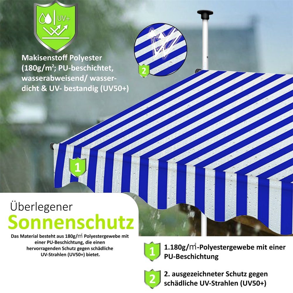 Melko Klemmmarkise Klemmmarkise Sonnenschutz Markise Fenstermarkise Balkonmarkise (Stück) Gummierter Standfuß für besseren Halt
