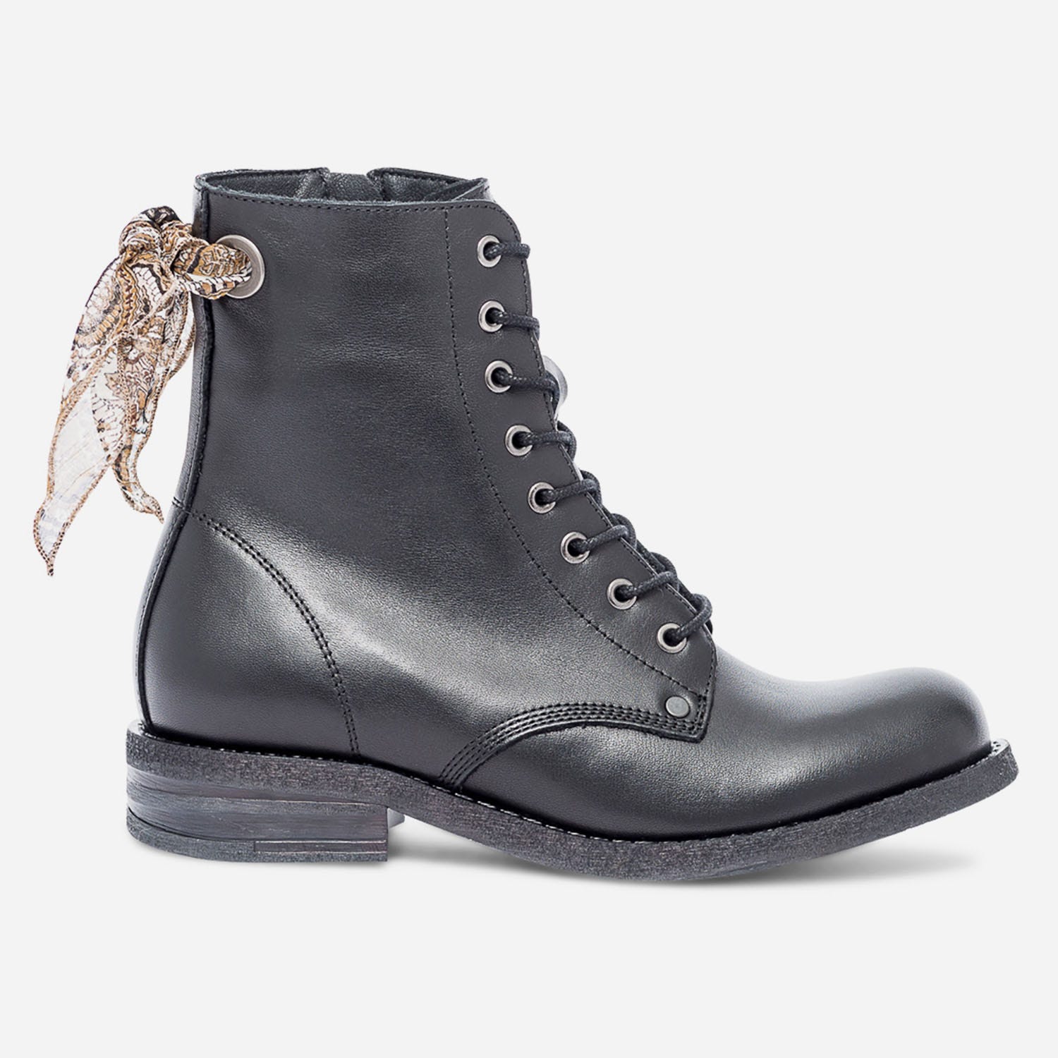 Bottine TEXTO noire en cuir à nœud fleuri