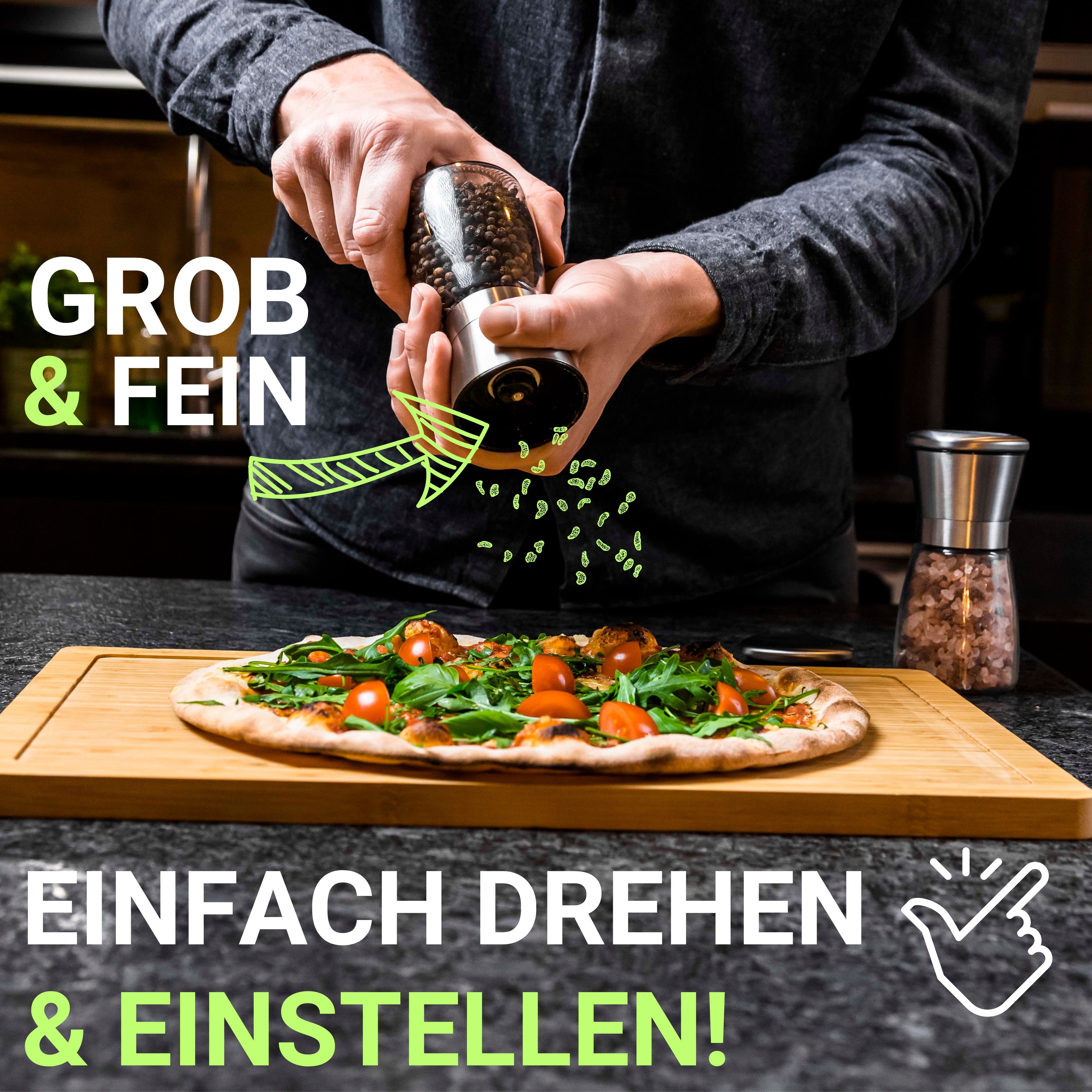 LINFELDT Salz-/Pfeffermühle Gewürzmühle Klein - Keramikmahlwerk Einstellbar Grob & Fein, 2er Set