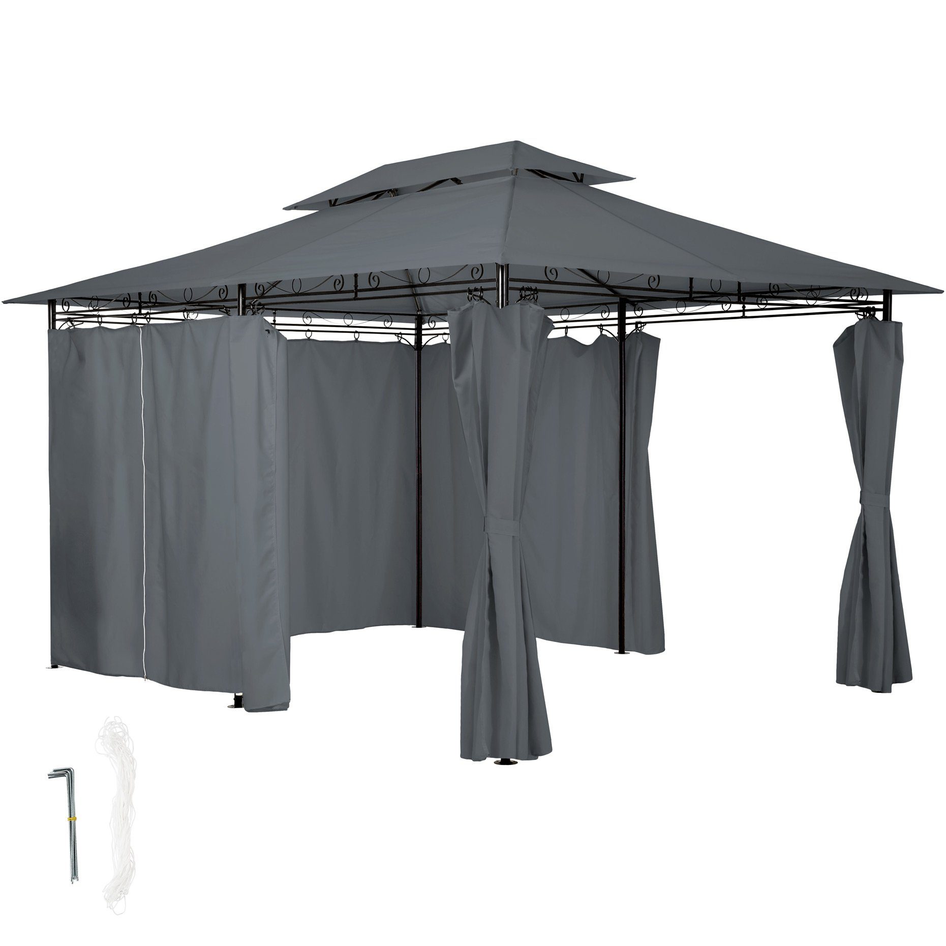 tectake Pavillon Emine, mit 6 Seitenteilen, (Set inkl. Seitenteile), Verstellbare Höhe