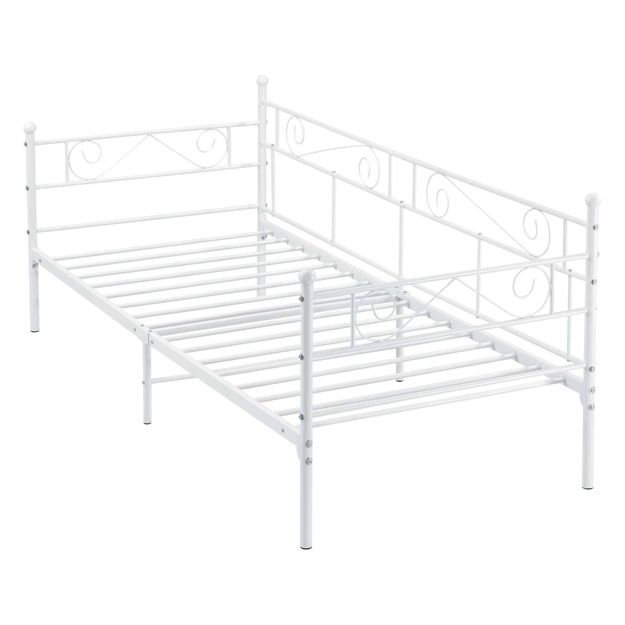 en.casa Metallbett, Kerava Bettsofa mit Lattenrost Tagesbett 90x200cm Stahl Weiß