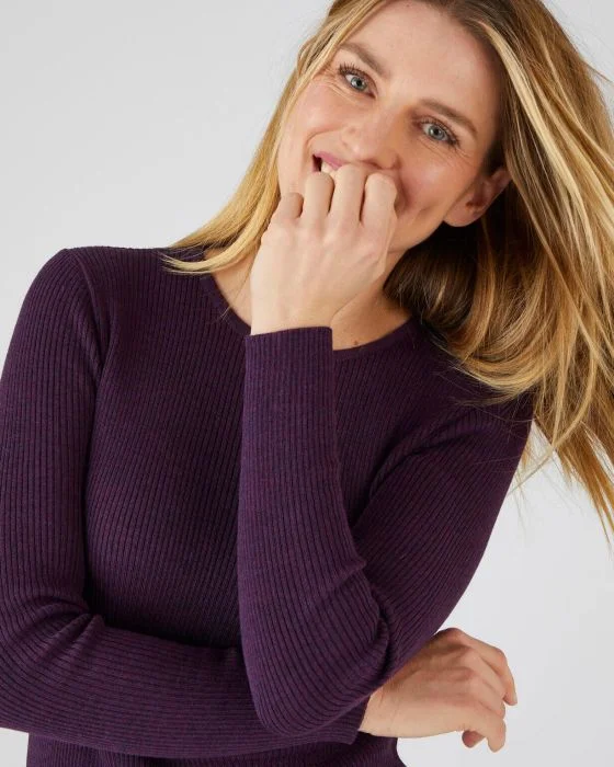 Pull col rond 50% laine mérinos, uni et rayé