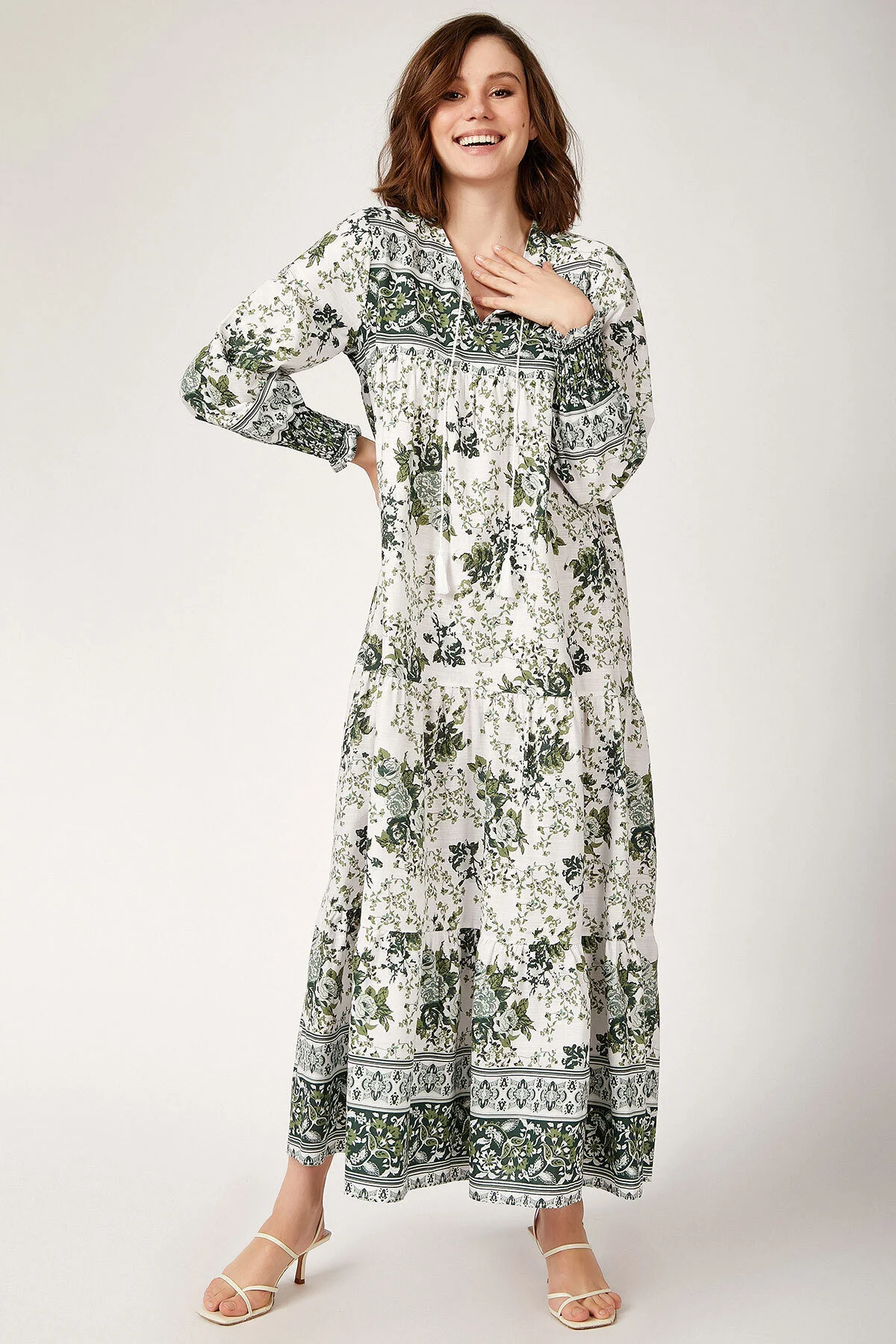 Bigdart  1947 Gemustertes langes Kleid – Khaki