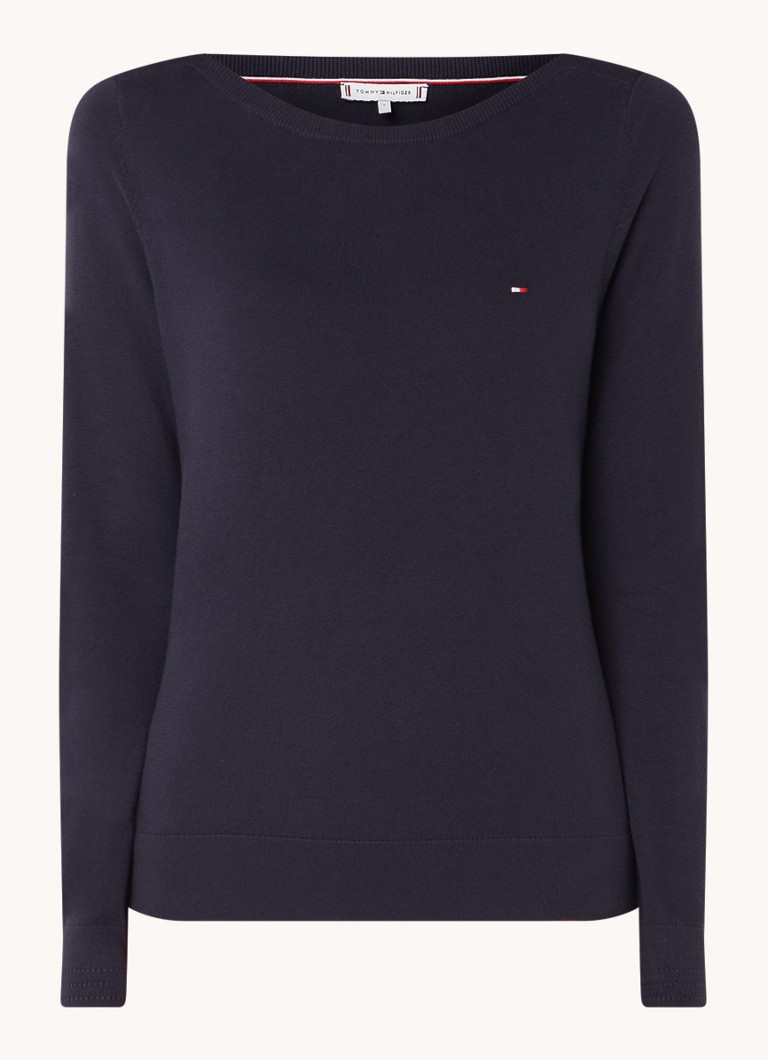 Pulover Tommy Hilfiger tricotat fin cu logo brodat.