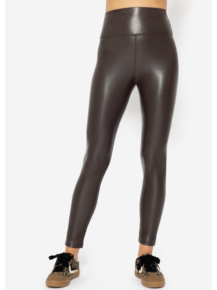 SASSYCLASSY Thermo Leggings in Lederoptik in Braun günstig kaufen