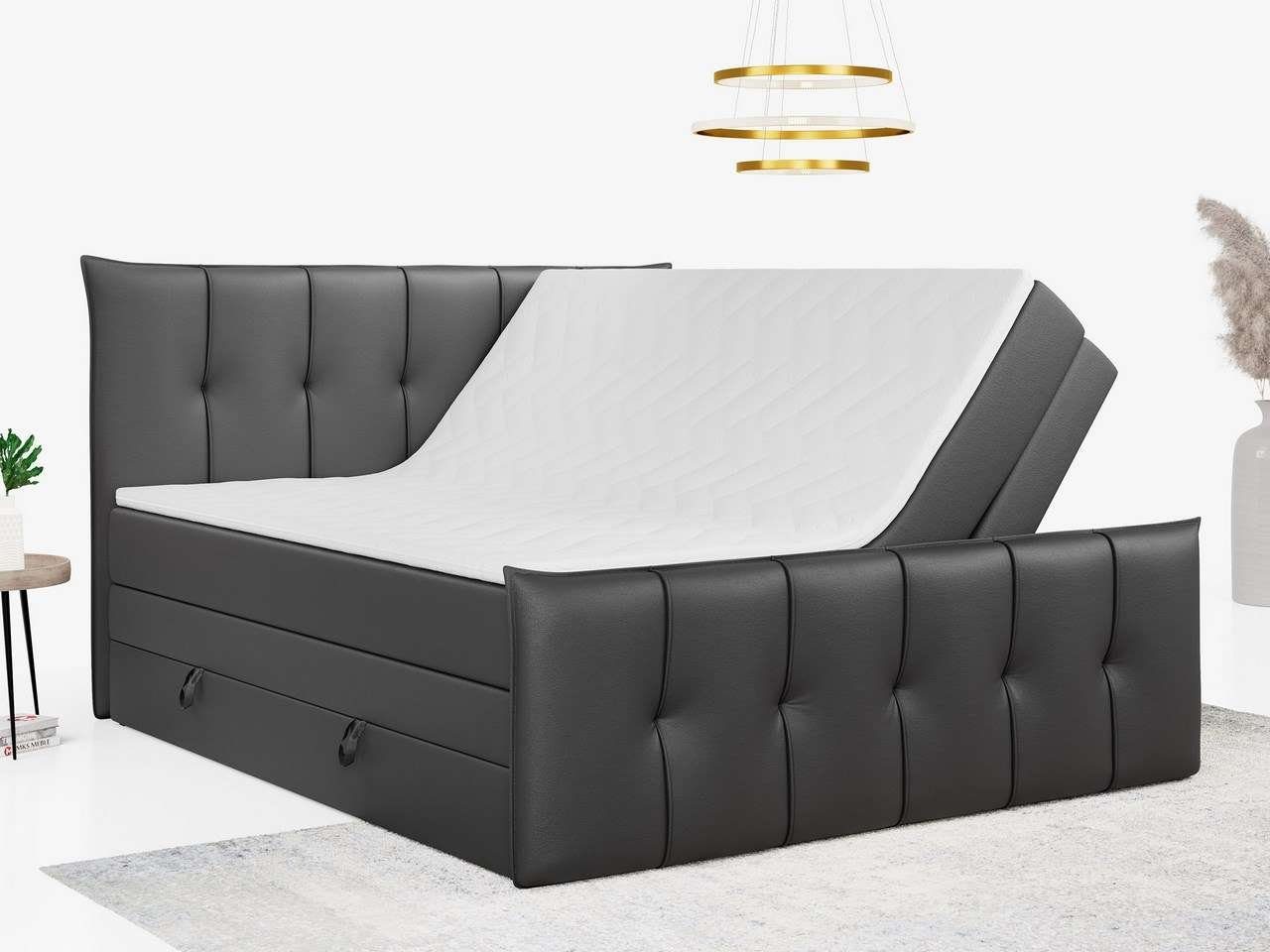 MKS MÖBEL Boxspringbett PREMIUM 11 KING, Bettkasten und Zwei Matratzen - Multipocket-Matratze und Topper