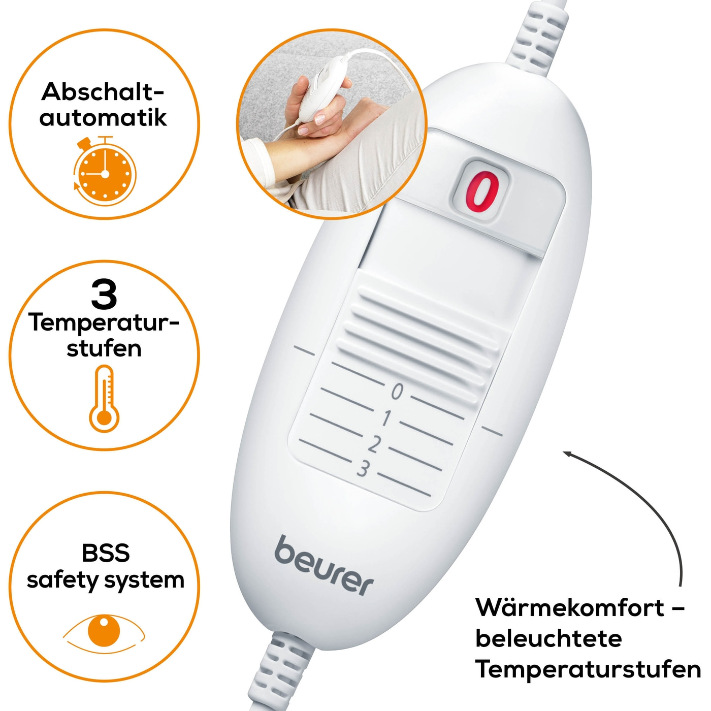 Beurer Spann-Wärmeunterbett UB 64-Wärmeunterbett als Spannbetttuch mit 3 Temperaturstufen - 200 x 100 cm