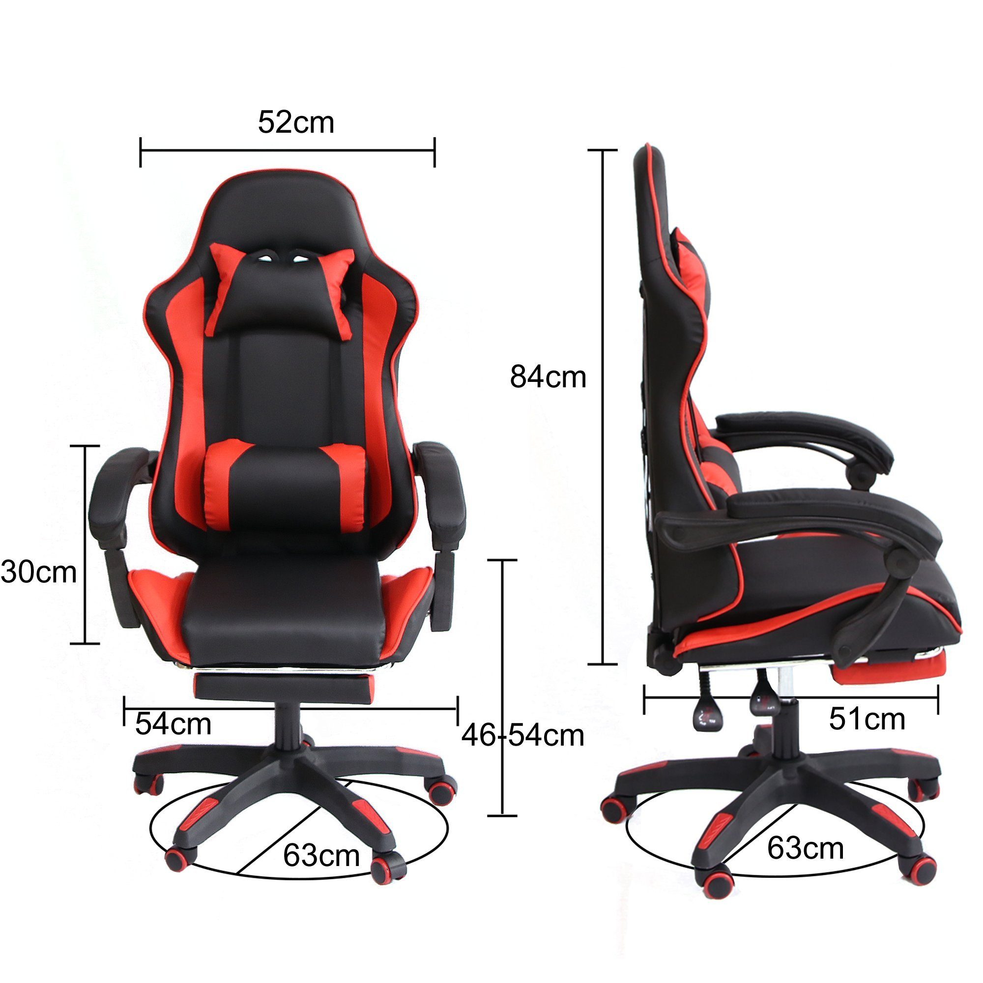 Melko Gaming-Stuhl Schreibtischstuhl Gamingstuhl Bürostuhl Chefsessel Drehstuhl in Schwarz Rot Sportsitz Höhenverstellbar inkl. Fußablage für Gaming Büroarbeit Office (Stück)