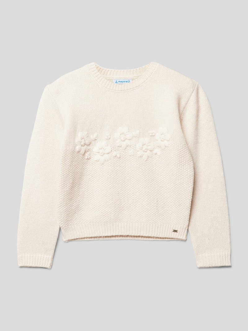 Strickpullover mit floralem Muster in ecru