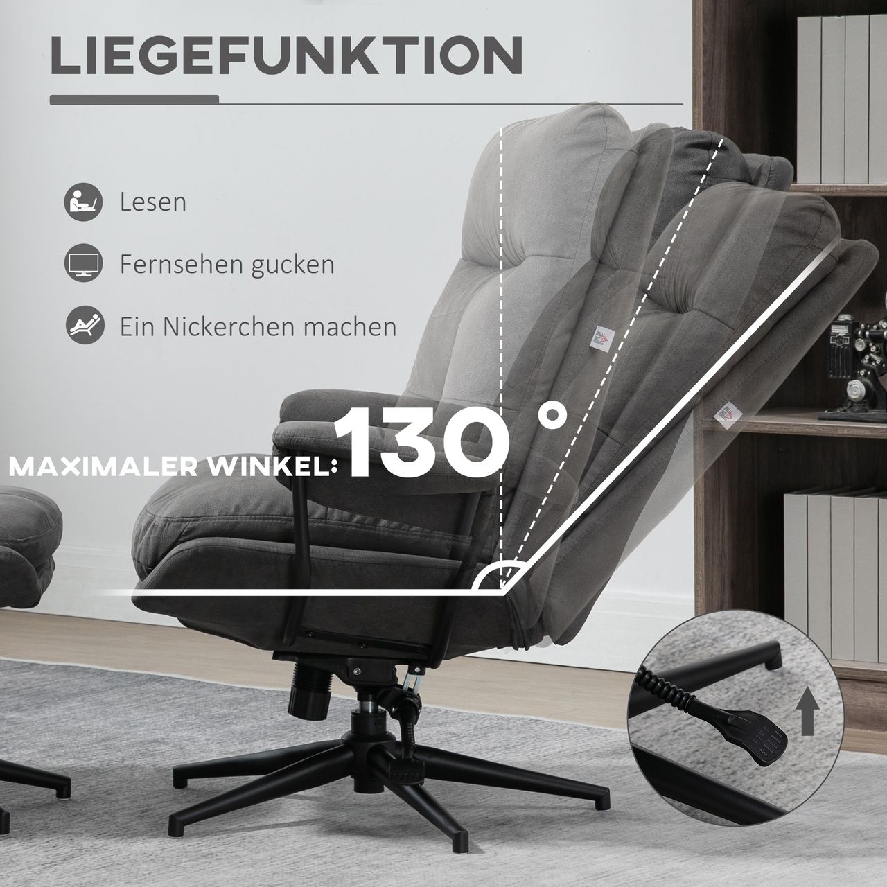 HOMCOM Relaxsessel mit Hocker, Drehbarem Fuß Fernsehsessel mit Liegefunktion