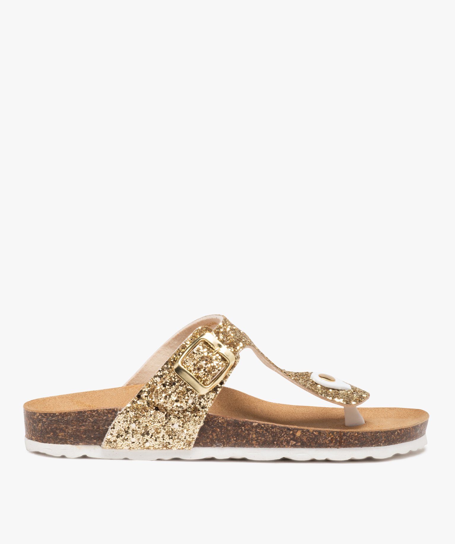 Mules femme plates à paillettes avec entre-doigts or | GEMO