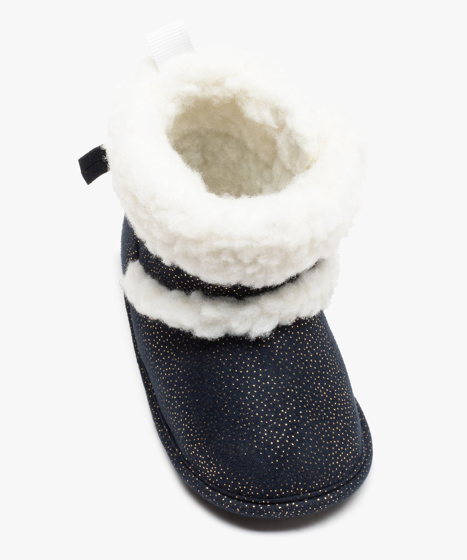 Chaussons bébé fille boots pailletées à col sherpa marine | GEMO