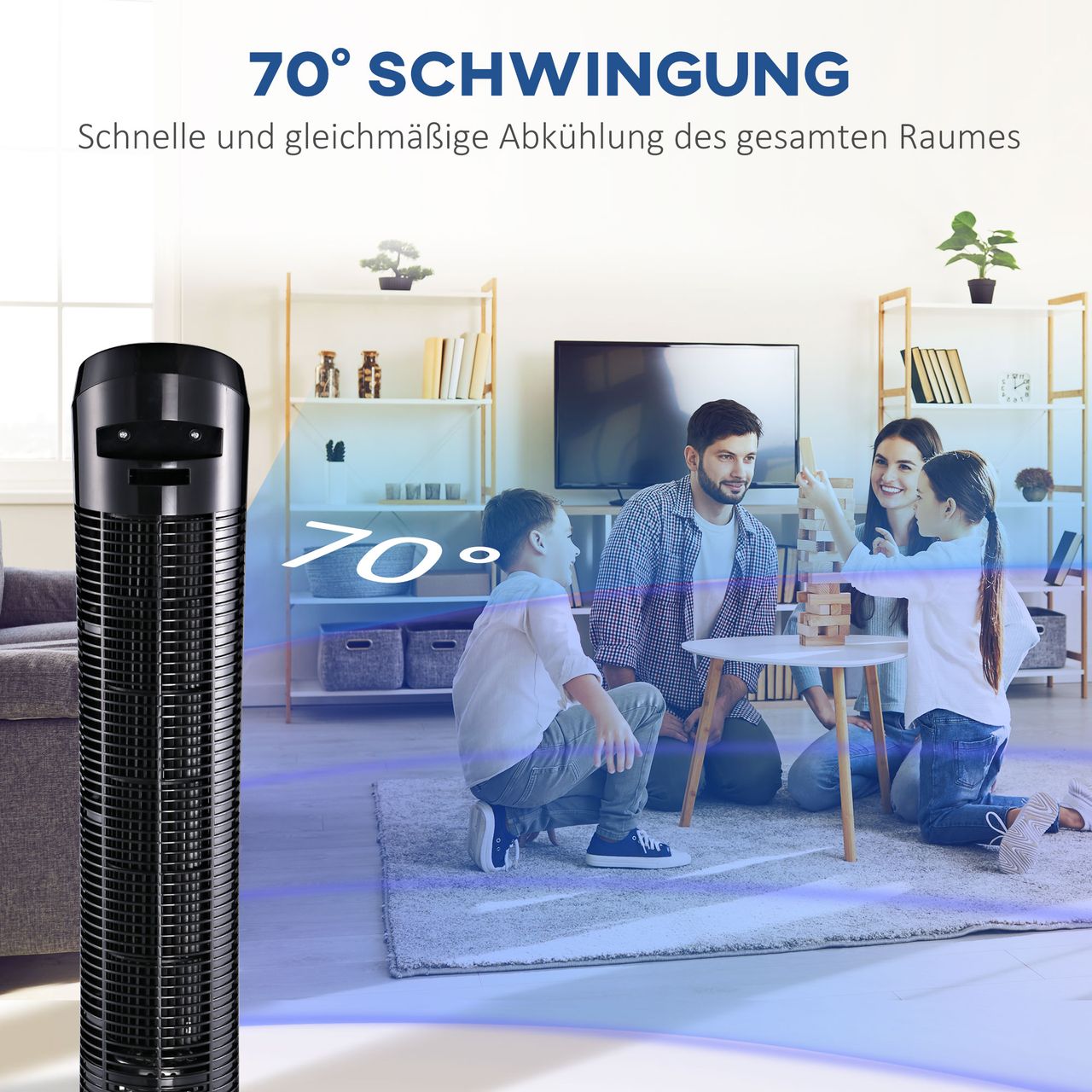 HOMCOM Standventilator 45 W Turmventilator, 3 Belüftungsstufen, ABS, Schwarz