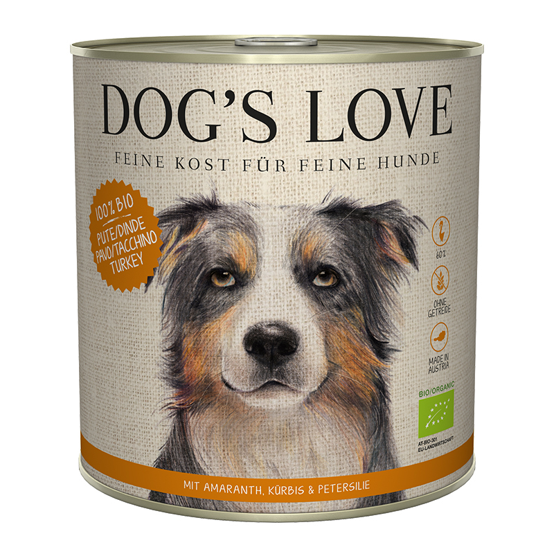 DOG'S LOVE Hundenassfutter DOG'S LOVE BIO 6x800g Pute mit Amaranth & Kürbis