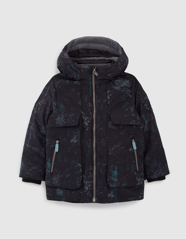 Parka noire à imprimé graphique garçon