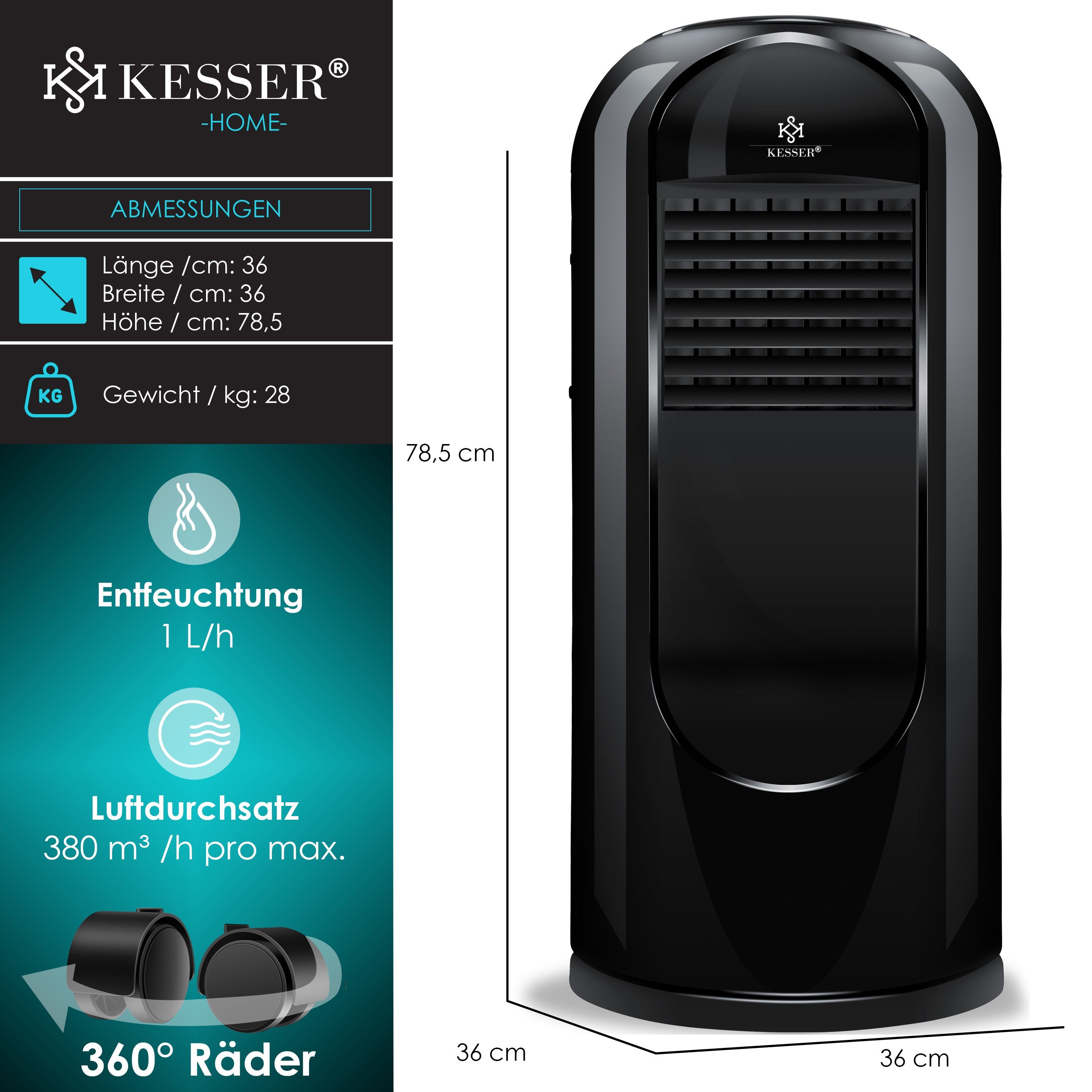 KESSER Klimagerät, Klimaanlage Mobil Sky Tower Klimagerät 4in1 kühlen