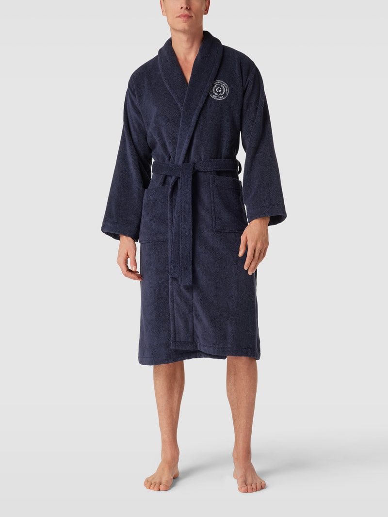 Bademantel mit Logo-Stitching Modell 'CREST ROBE' in marineblau