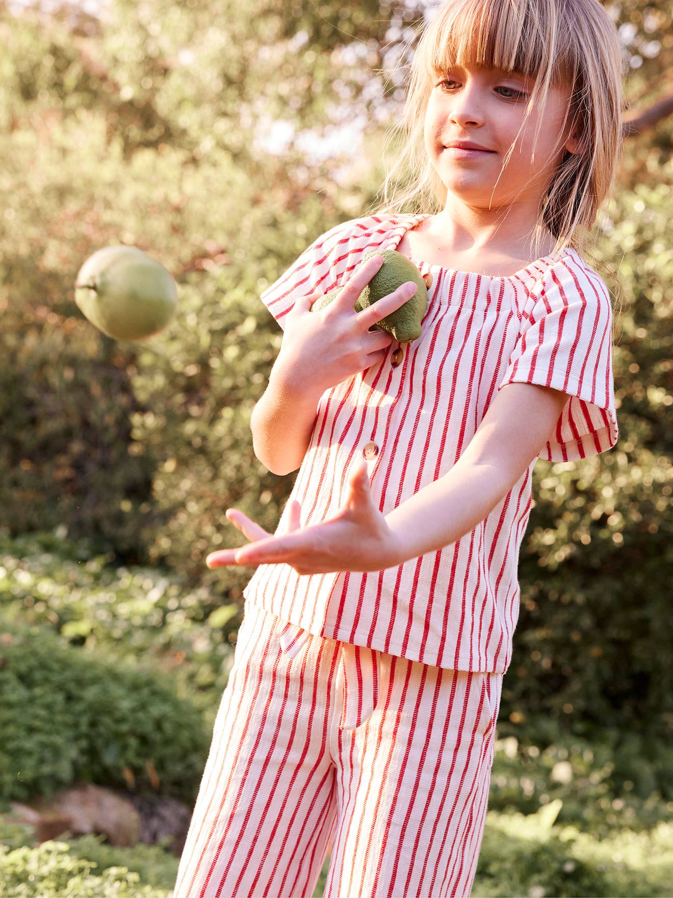 Blouse rayée fille manches courtes rouge écarlate rayé