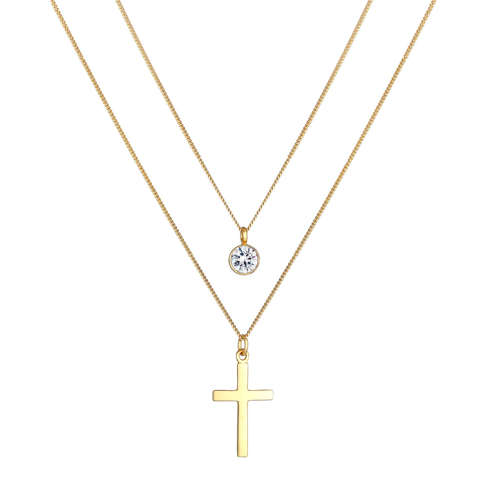 Elli Elli Collier Pendentif Croix à couches pour femmes Blogueur tendance avec cristau collier