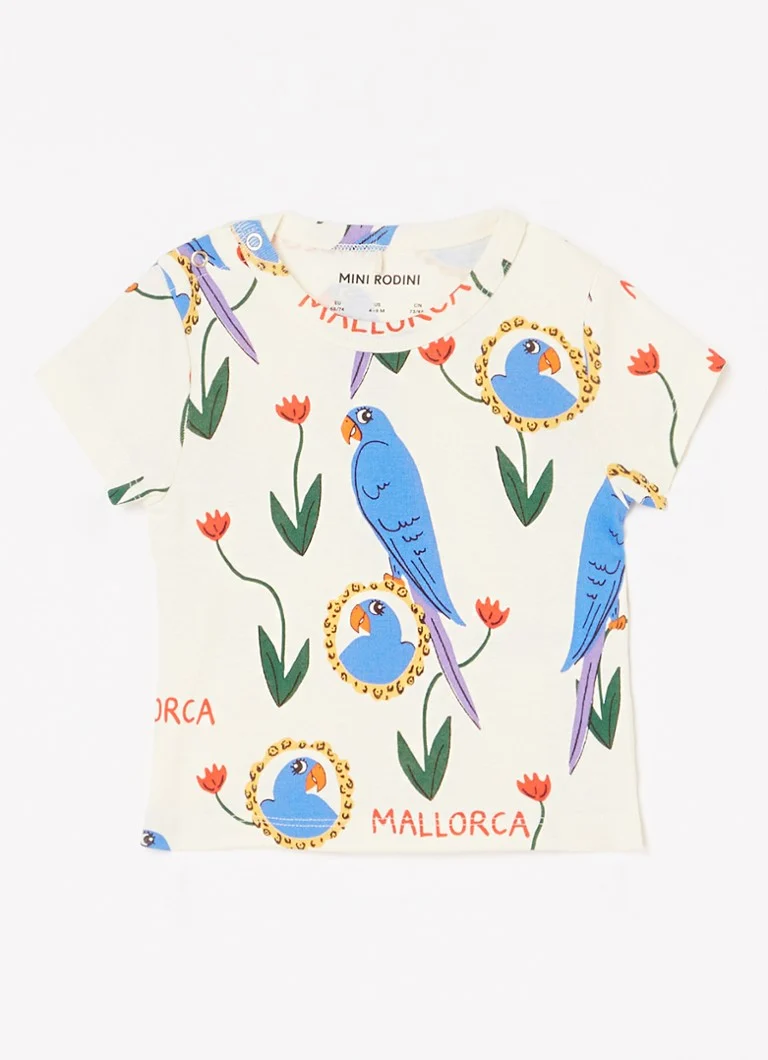 Tricou Mini Rodini din bumbac organic cu imprimeu de papagali