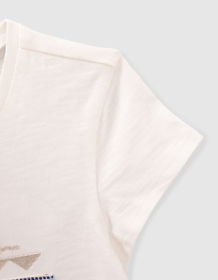 T-shirt blanc cassé coeur broderies ethniques fille