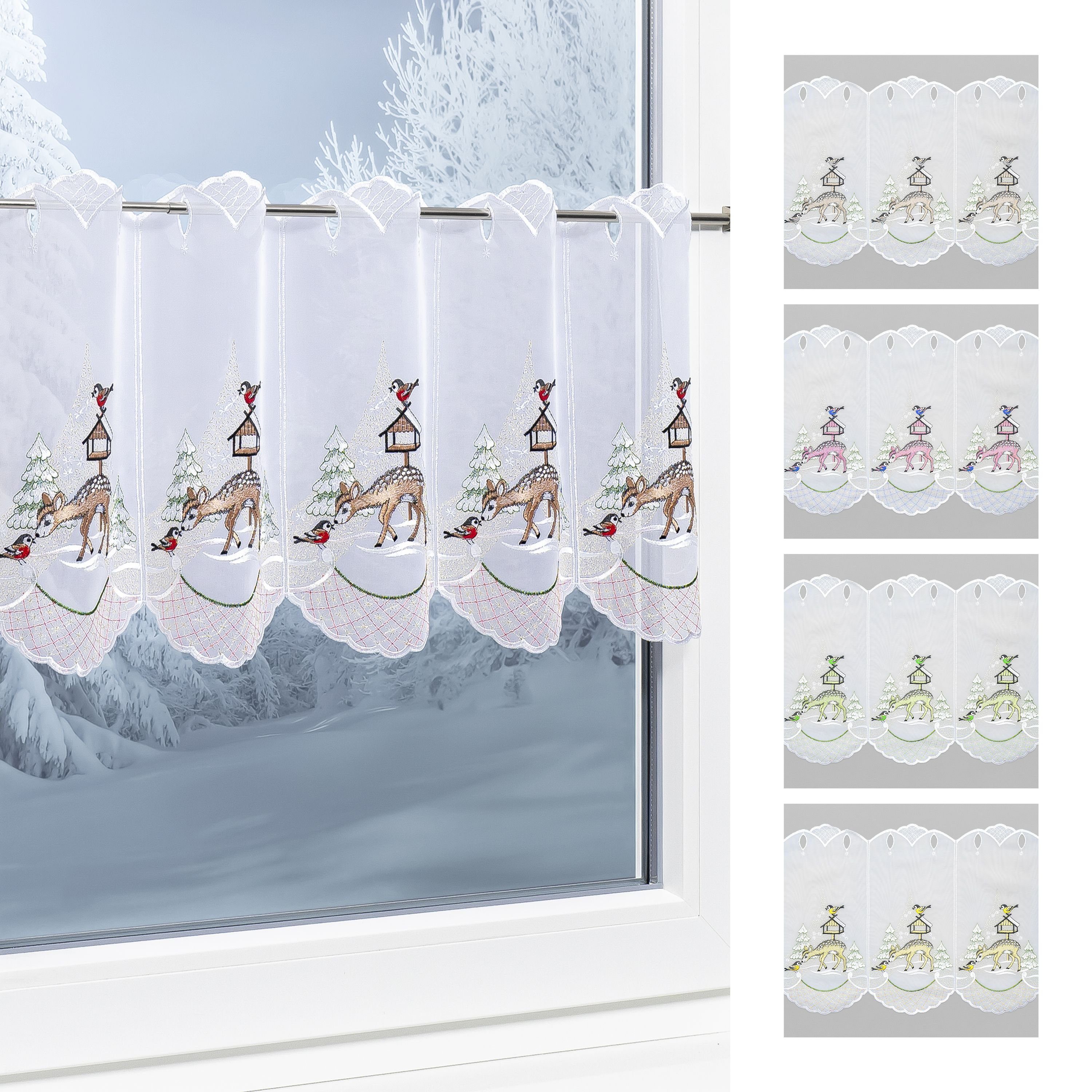 Scheibengardine Rehkitz im Winter, Plauener Spitze®, (1 St), transparent, HxB 35x48cm