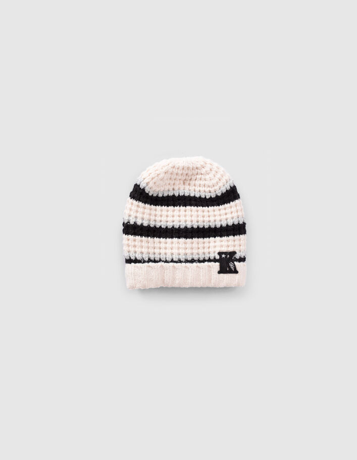 Bonnet écru tricot lurex à rayures fille