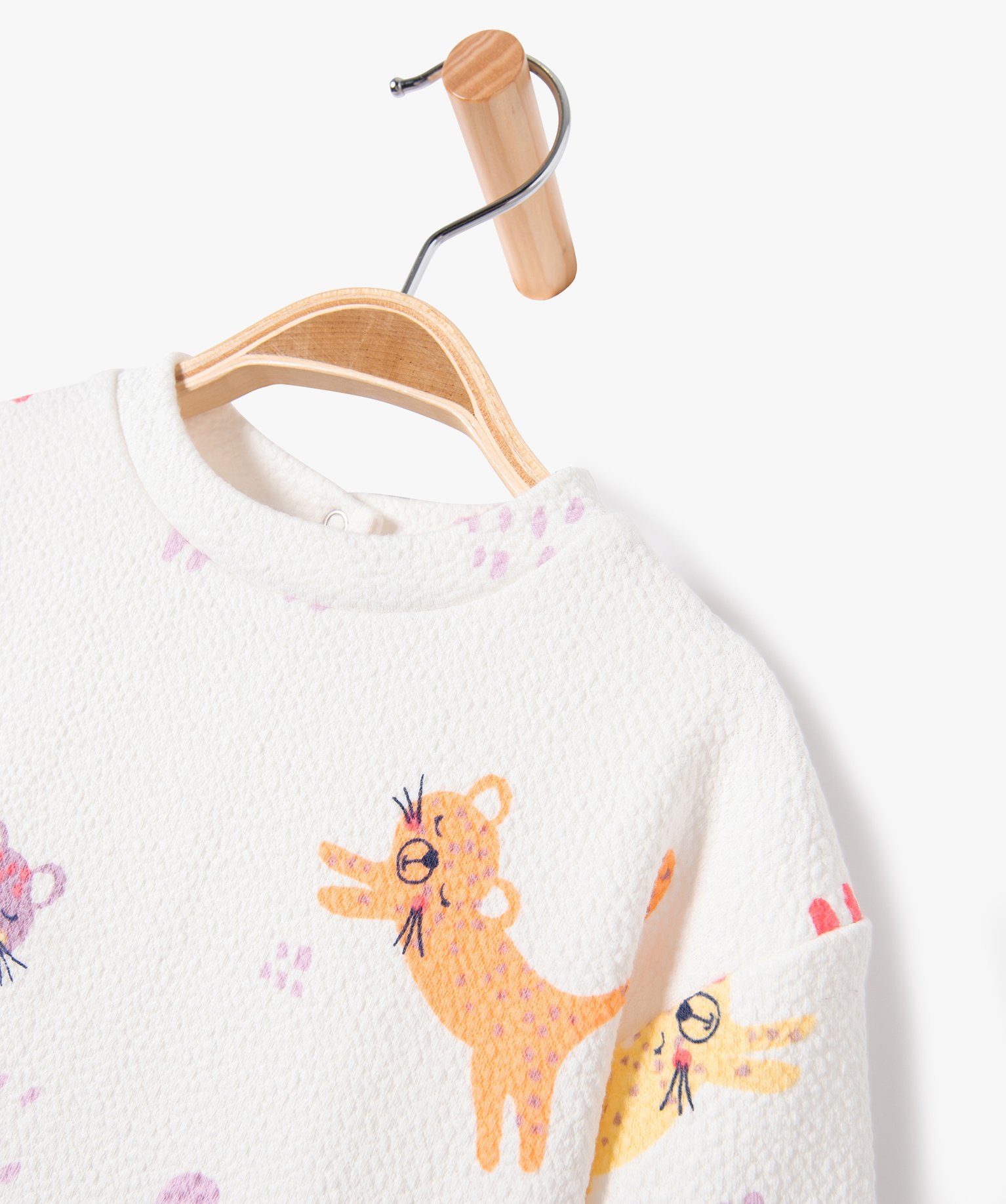 Sweat en jersey gaufré imprimé bébé fille ecru | GEMO