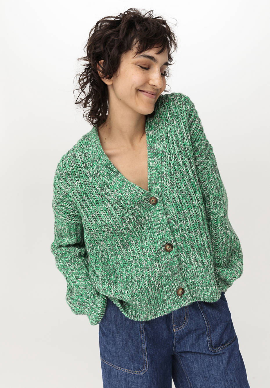 Cardigan aus Bio-Baumwolle und Bio-Schurwolle mit Alpaka
