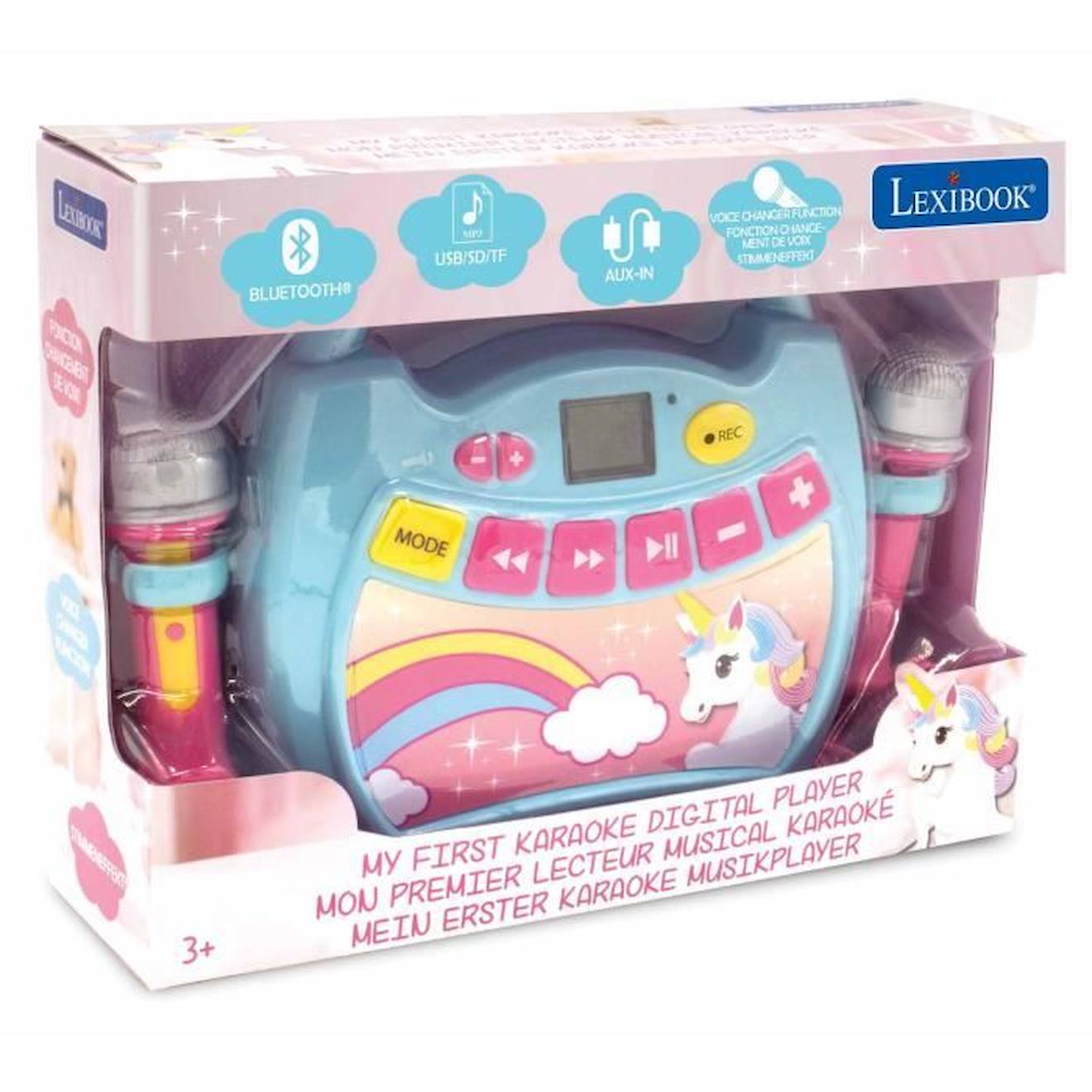 Lecteur Audio Sans Fil Portable avec 2 micros design Licorne rose