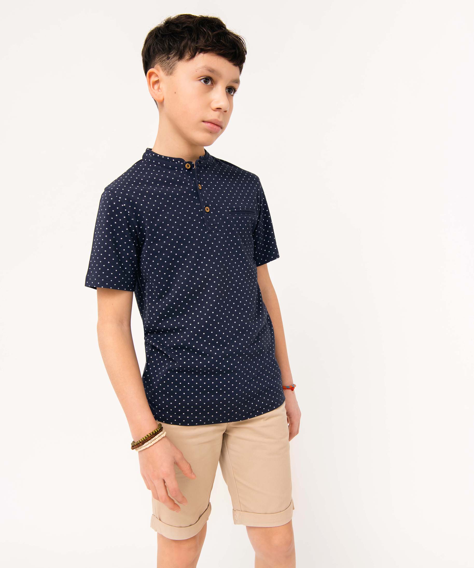 Bermuda Garçon en sergé de coton uni beige | GEMO