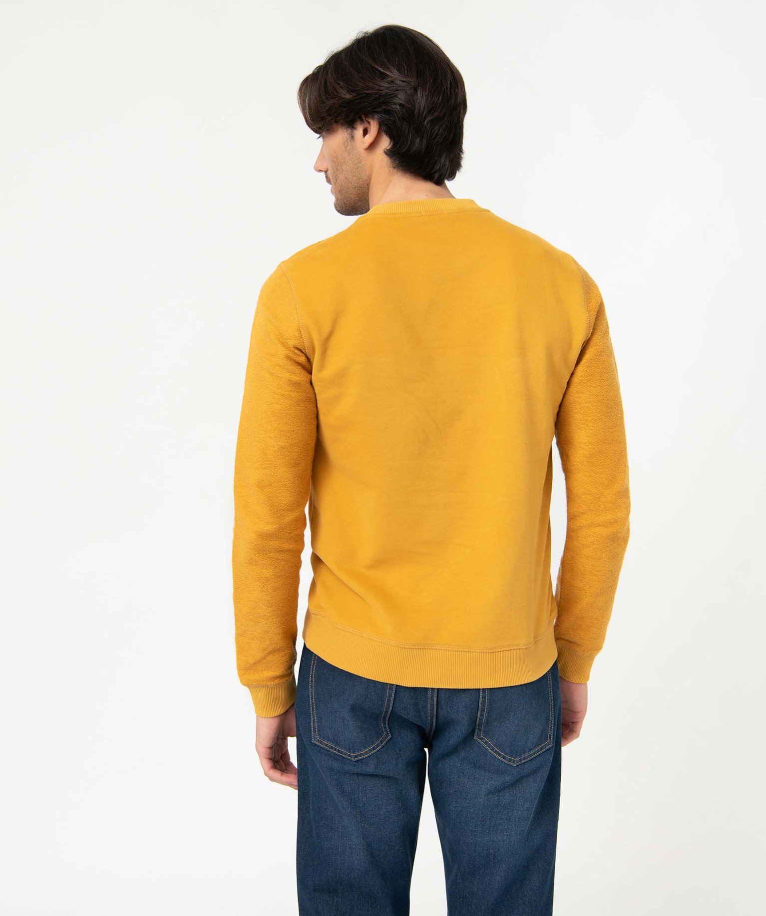 Sweat homme bi-matières avec inscription jaune | GEMO