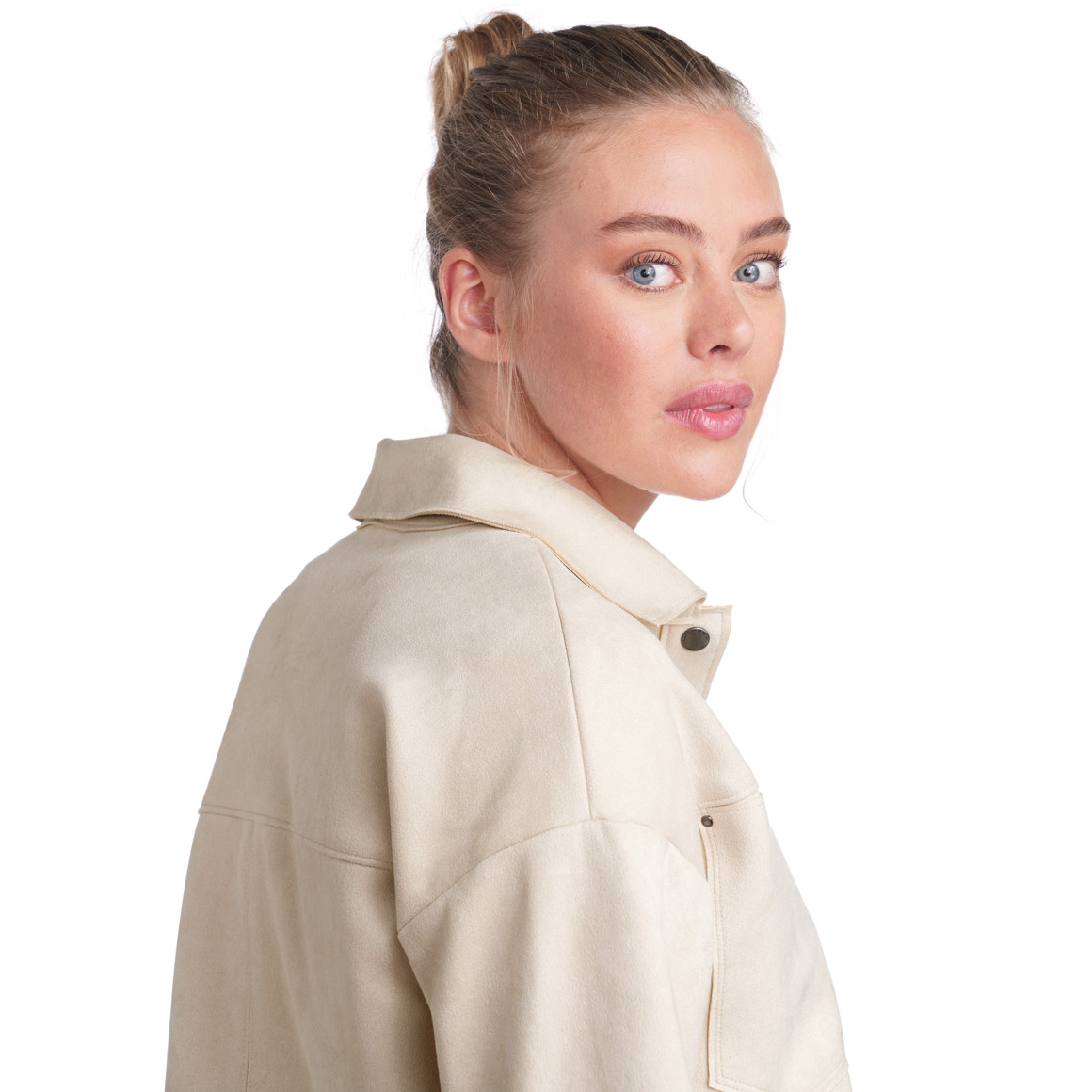 Damen Velours-Bluse mit Druckknopfleiste