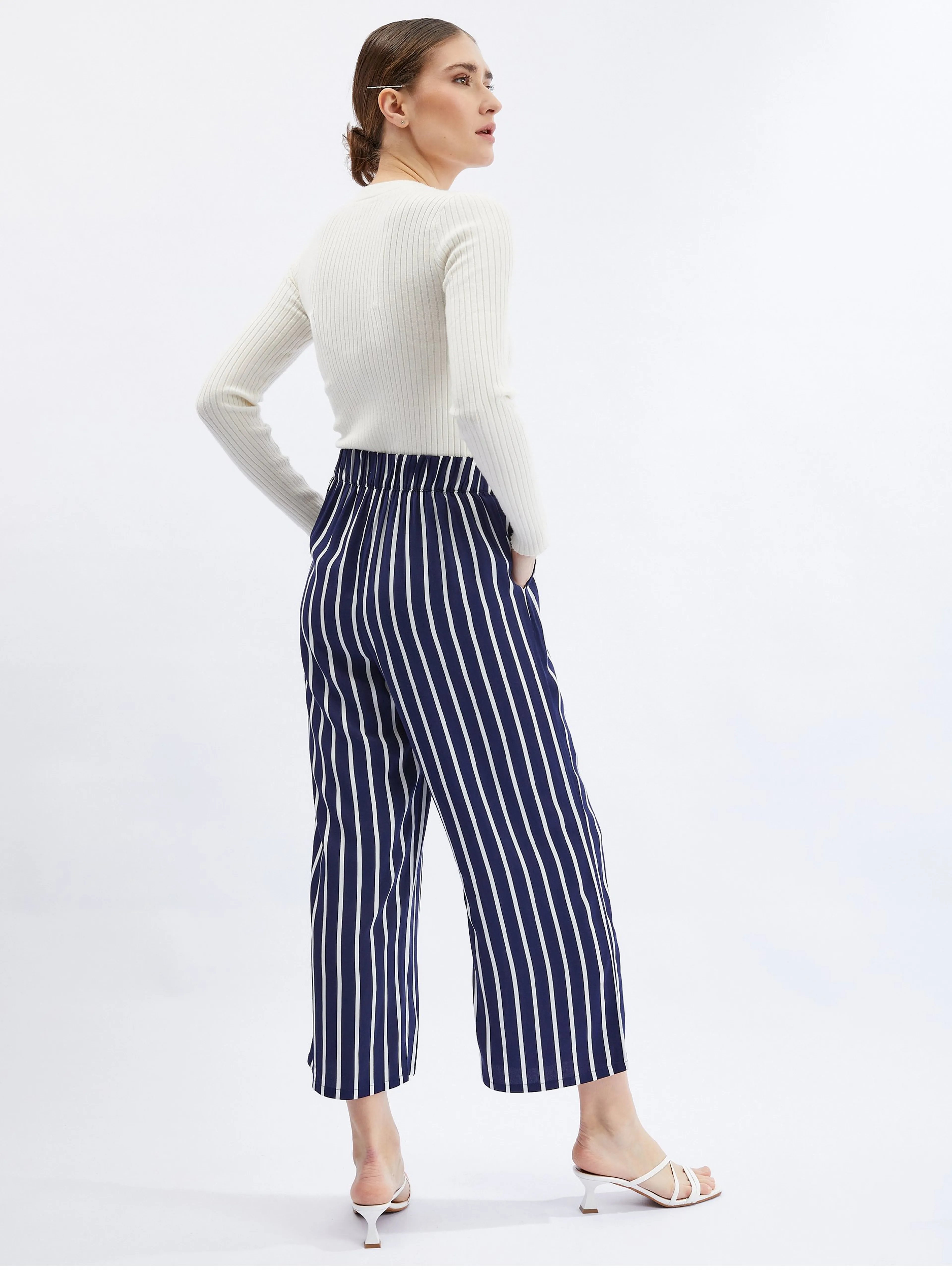 Dunkelblaue gestreifte Damen-Culottes ORSAY