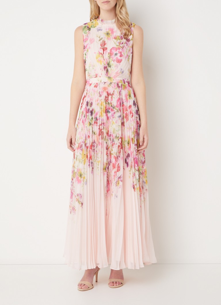 Rochie lungă Phase Eight Dahlia cu imprimeu floral și pliuri.