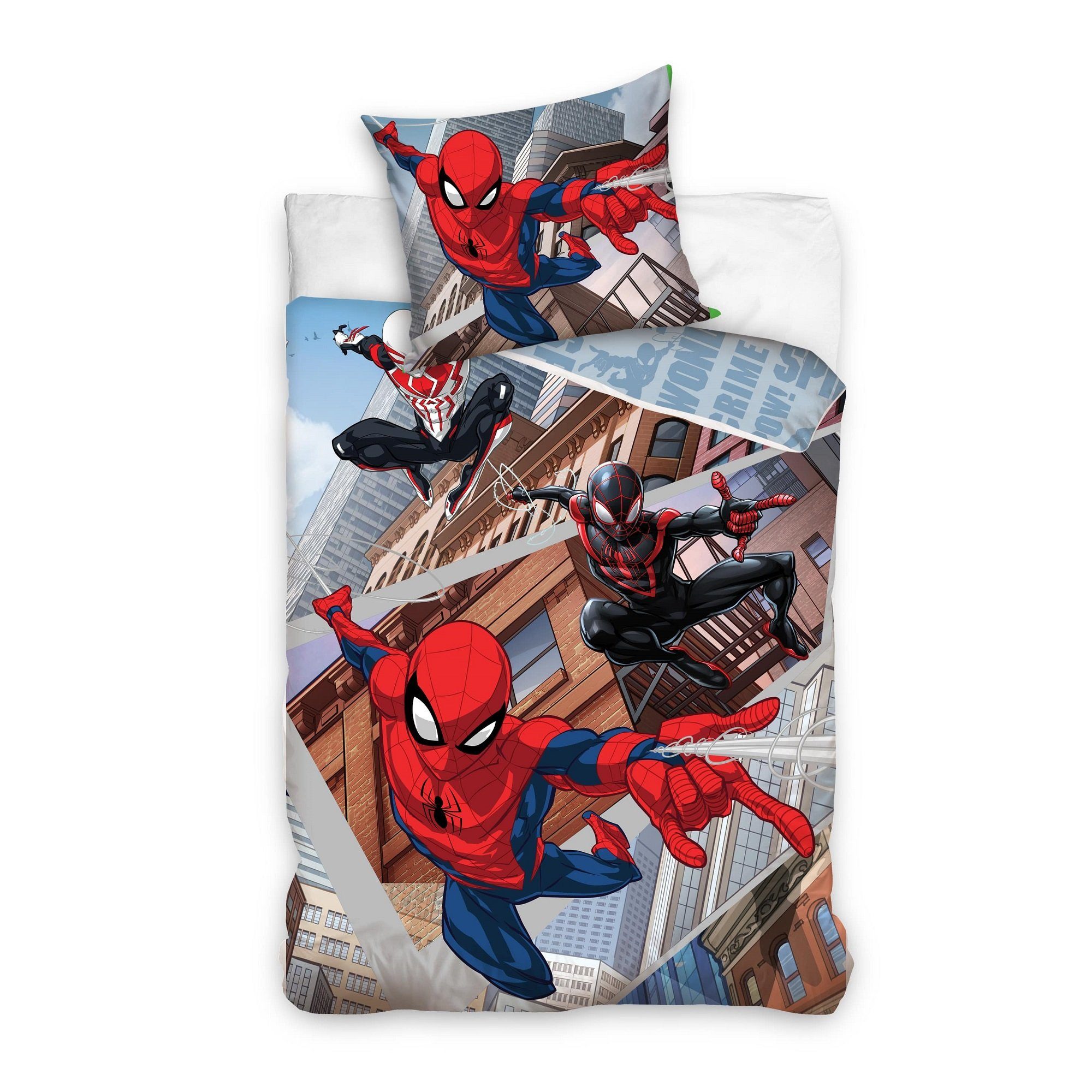 Kinderbettwäsche Spiderman Blau für Jungen 135x200 80x80cm aus 100% Baumwolle, Familando, Biber, 2 teilig, mit Wendemotiv Spiderman in rot, weiß und schwarz