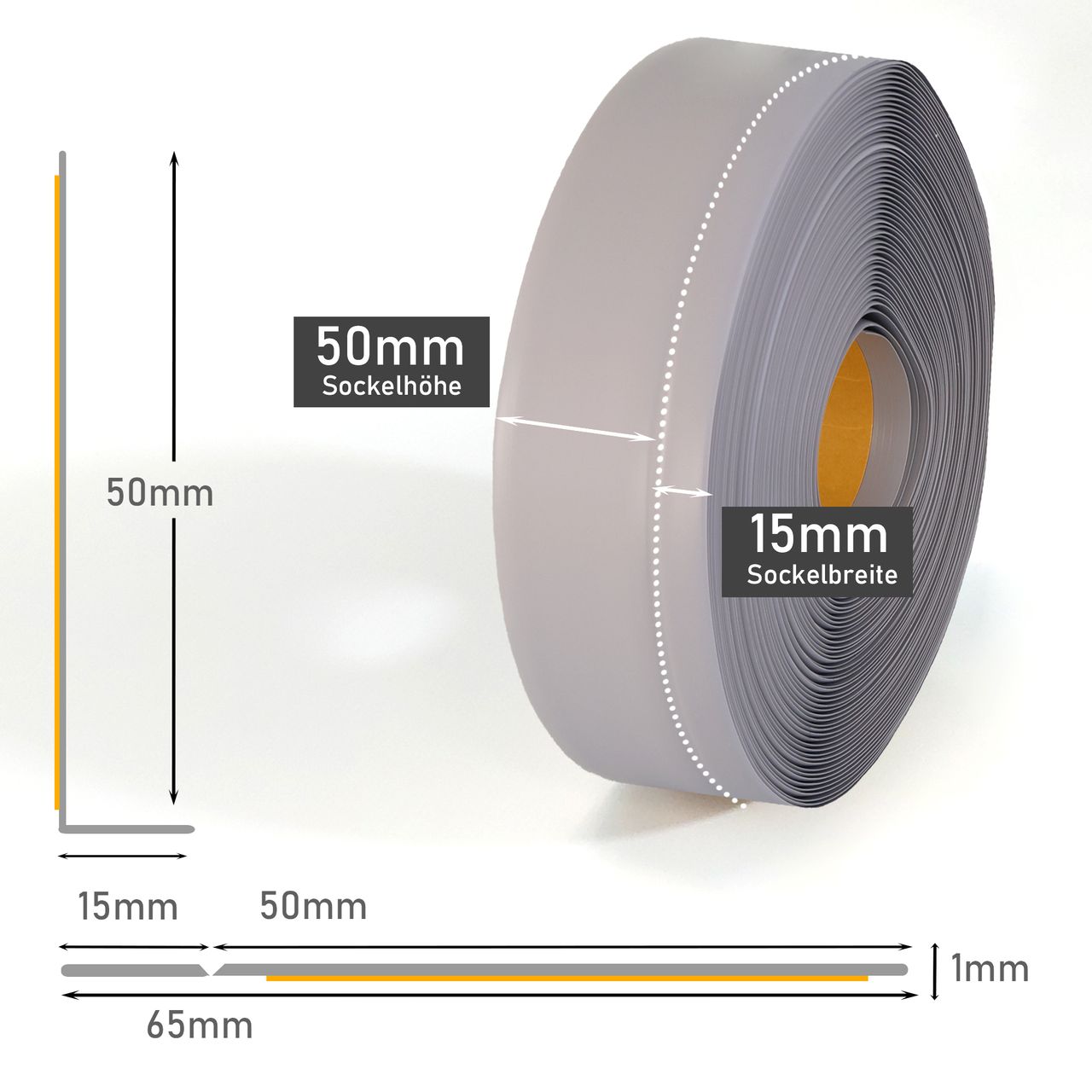 Lemodo Weichsockelleiste hellgrau, 25m Rolle