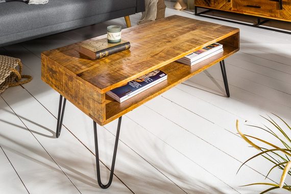 riess-ambiente Couchtisch SCORPION 100cm natur / schwarz, Wohnzimmer · Massivholz · Metall · eckig · Fach · Hairpin Legs · Retro