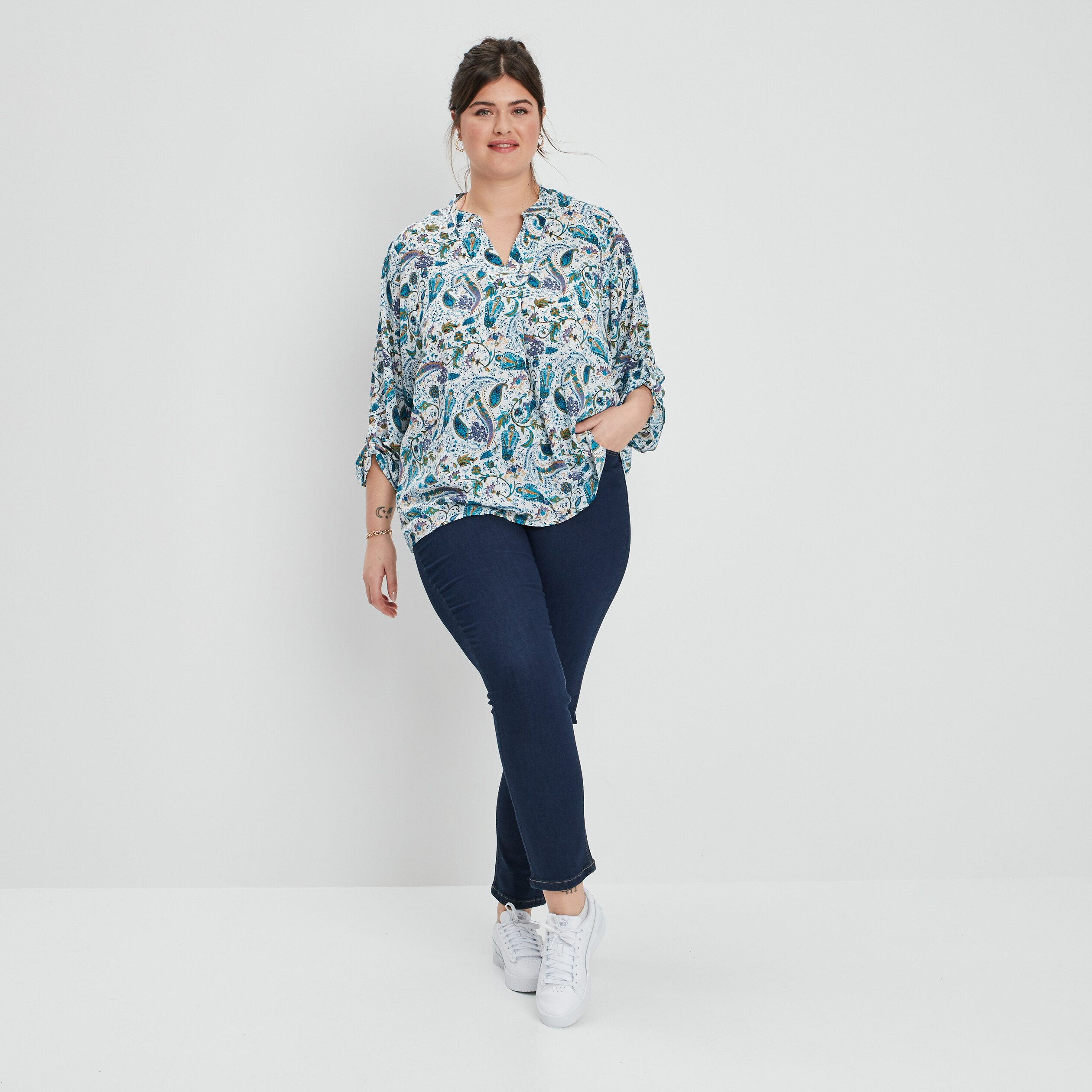 Jeans slim taille haute bleu femme grande taille | La Halle
