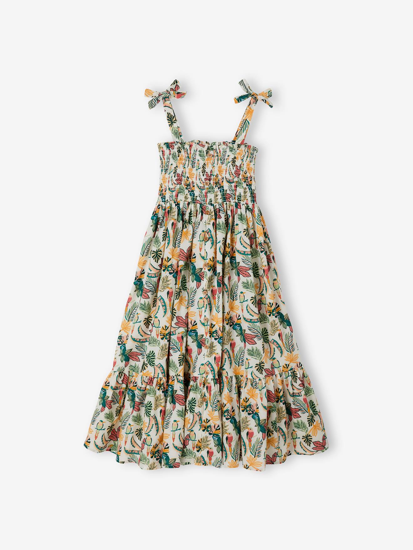 Robe longue à smocks fille carreaux vert