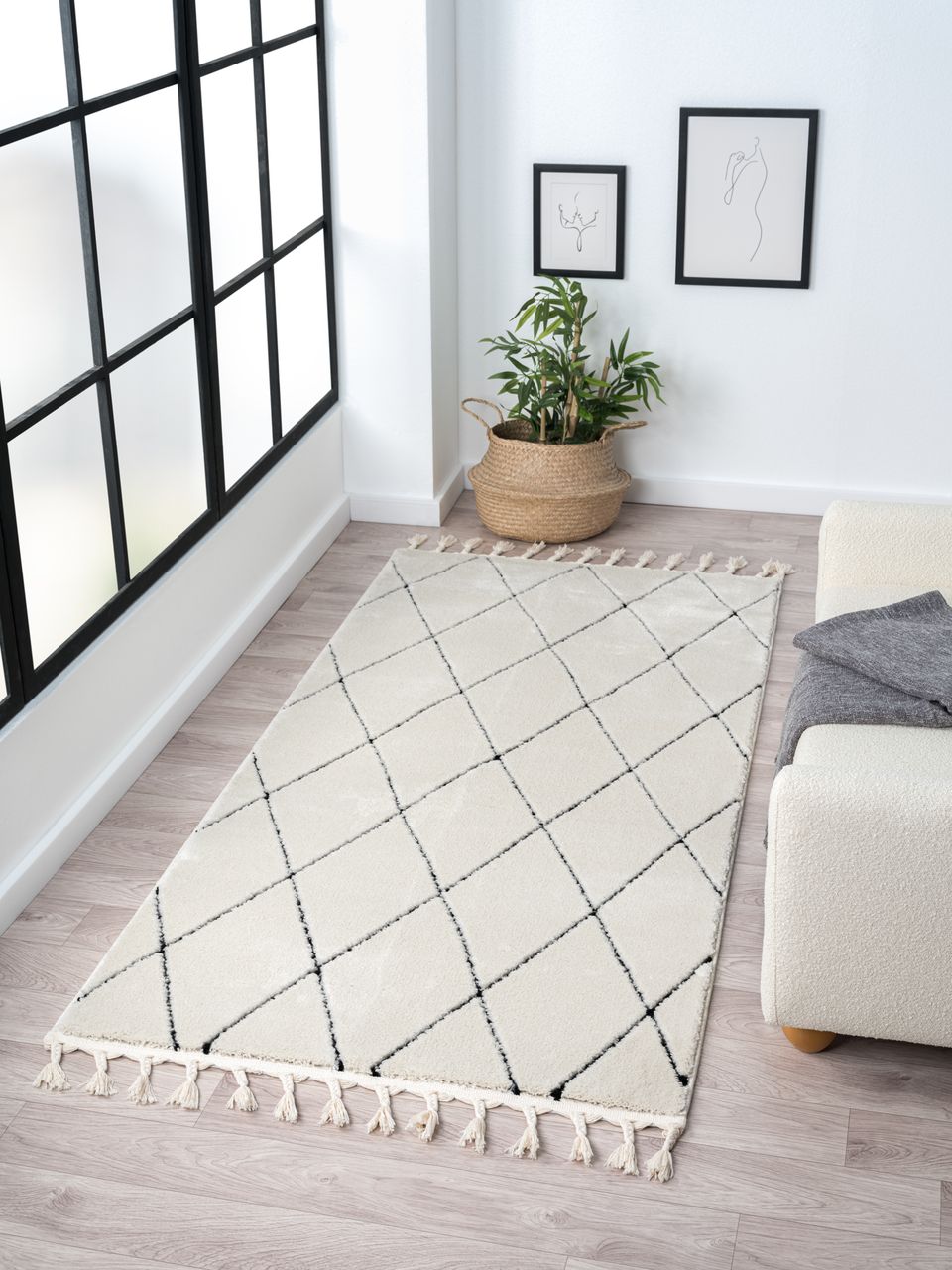 MyFlair Teppich Moroccan Sketch, 100 cm x 200 cm, Farbe weiß, rechteckig, Florhöhe 19mm