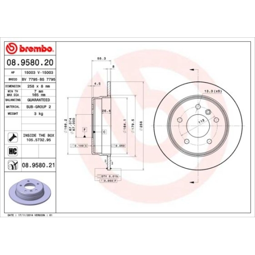 08.9580.21 BREMSSCHEIBE BREMBO HA  VP2 - ATU