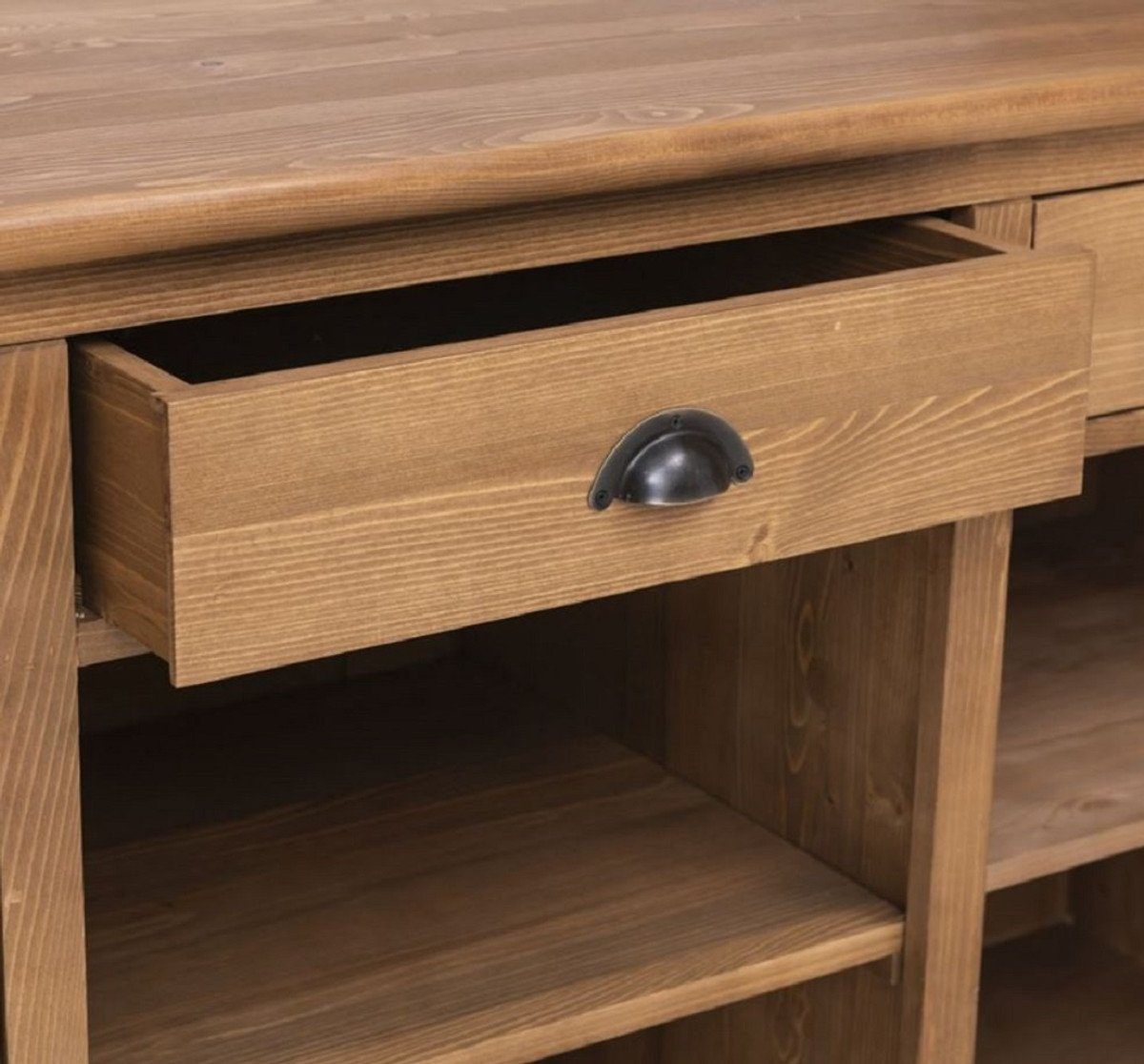 Casa Padrino Barschrank Landhausstil Bar Theke Hellbraun 191 x 68 x H. 95 cm - Massivholz Thekentisch - Bartisch - Massivholz Bar Möbel im Landhausstil