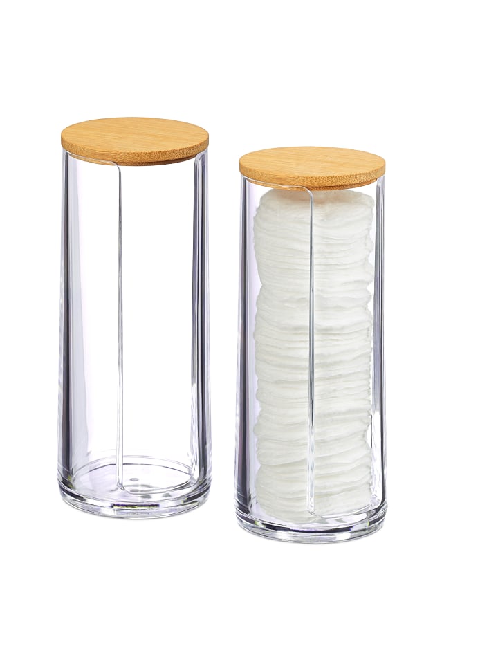 relaxdays 2er-Set: Wattepads Aufbewahrung in Transparent/Natur günstig kaufen onesize
